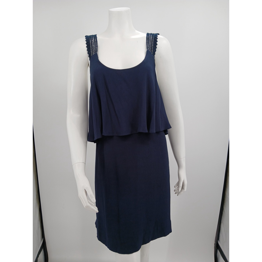 Anthropologie Maeve Navy Blue Crochet Straps Layered Dress Size 6